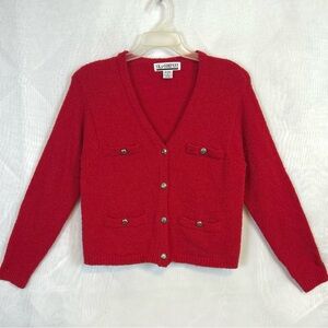 Vintage SK & Company Woman’s Red V Neck Button Up Crop Sweater / Medium